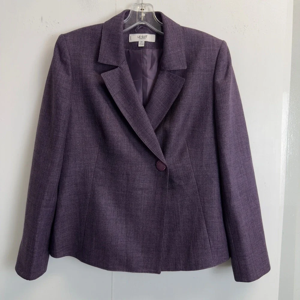 Le Suit Essentials Purple Herringbone Skirt Suit Set Pleated Hem Womens 6P